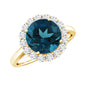 2 Carat Round London Blue Topaz Classic Engagement Ring with Diamond Halo