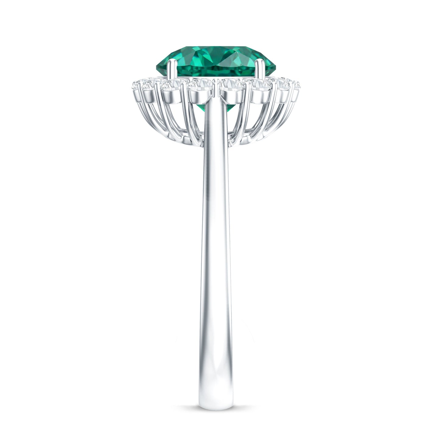 2 Carat Lab Grown Emerald Classic Engagement Ring with Diamond Halo