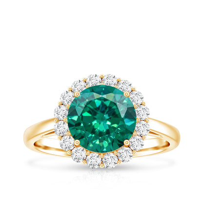2 Carat Lab Grown Emerald Classic Engagement Ring with Diamond Halo