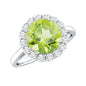 2 Carat Round Peridot and Diamond Halo Engagement Ring