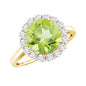 2 Carat Round Peridot and Diamond Halo Engagement Ring