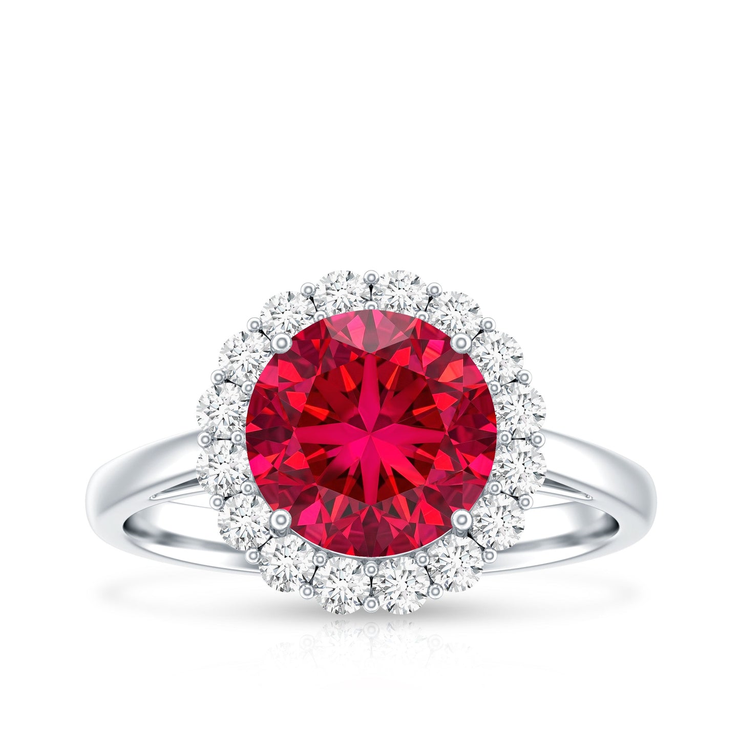 Lab Created 2.3 Carat Ruby Halo Engagement Ring with Diamonds