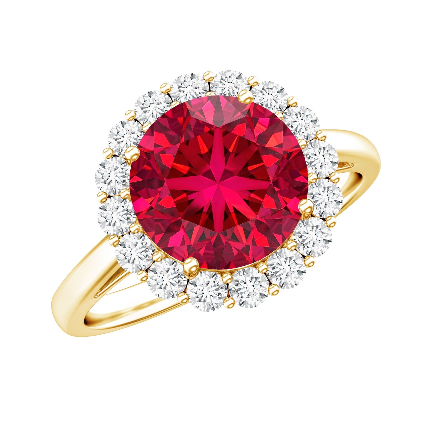 Lab Created 2.3 Carat Ruby Halo Engagement Ring with Diamonds
