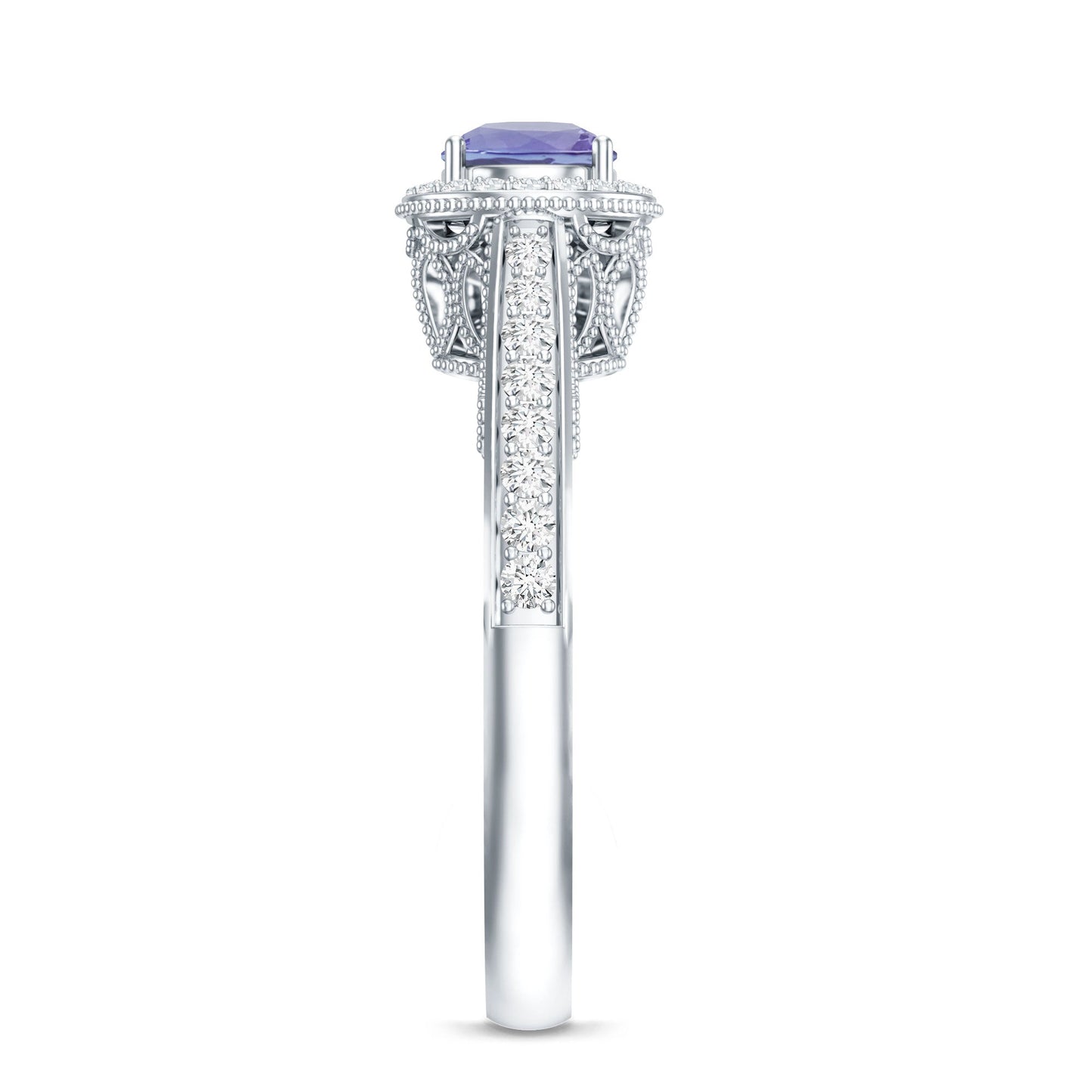Vintage Style Tanzanite Engagement Ring with Diamond Halo