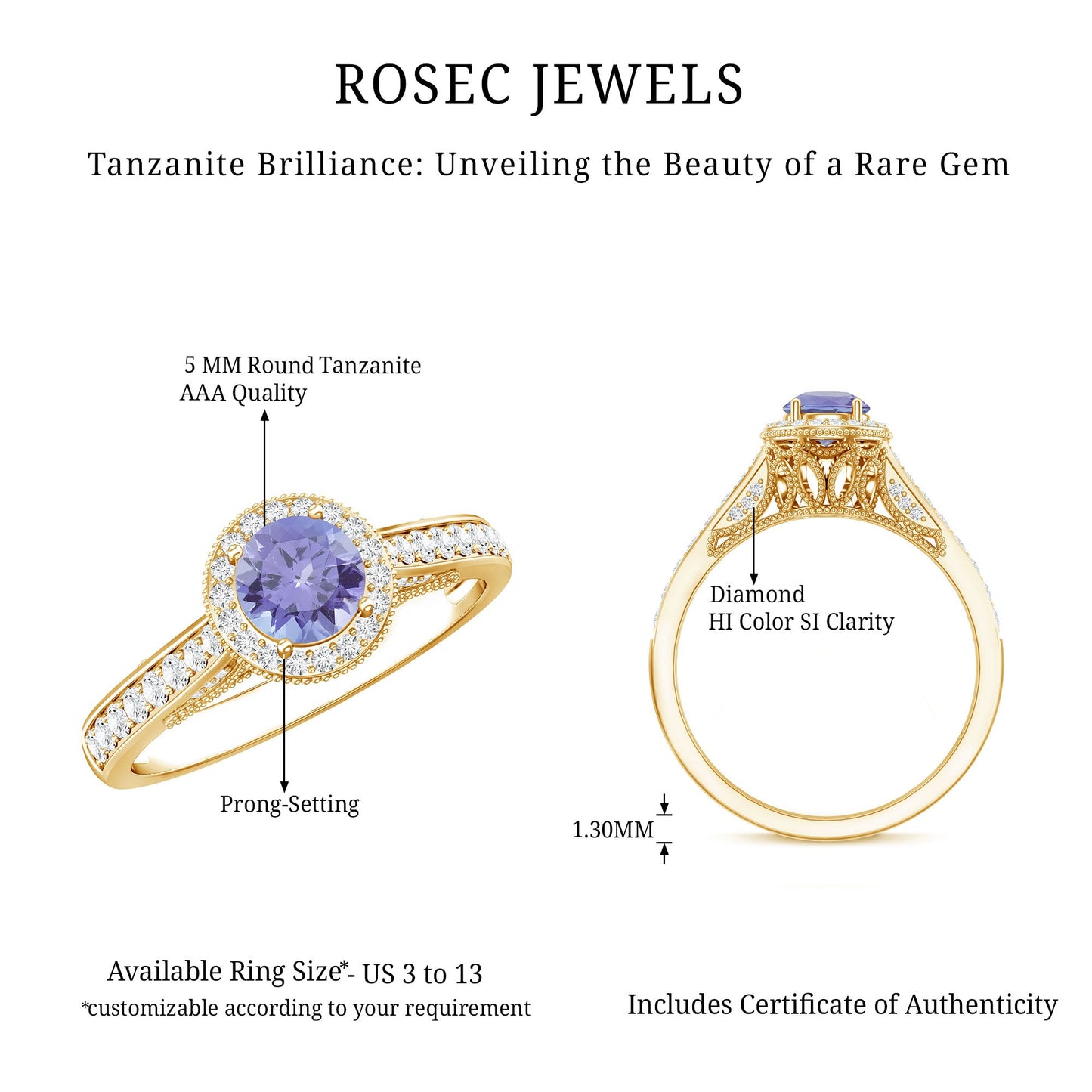 Vintage Style Tanzanite Engagement Ring with Diamond Halo