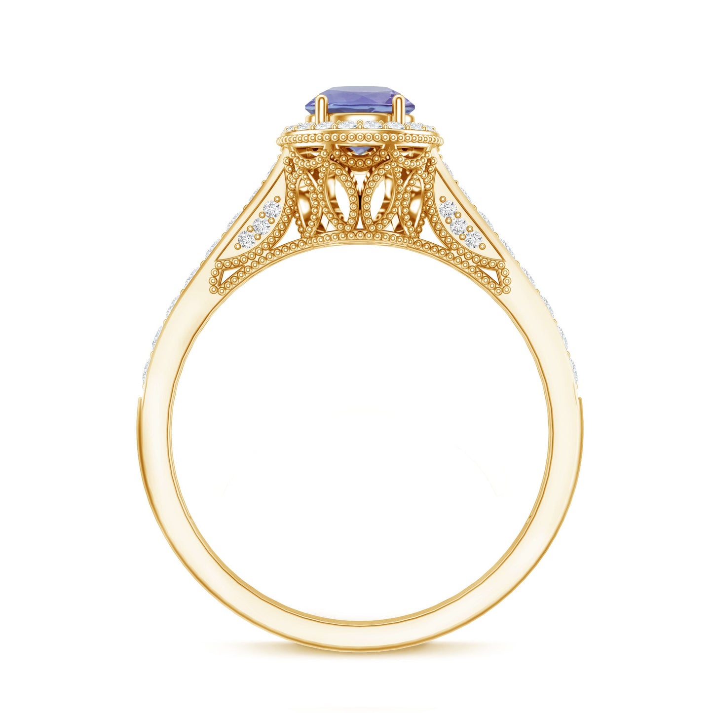 Vintage Style Tanzanite Engagement Ring with Diamond Halo