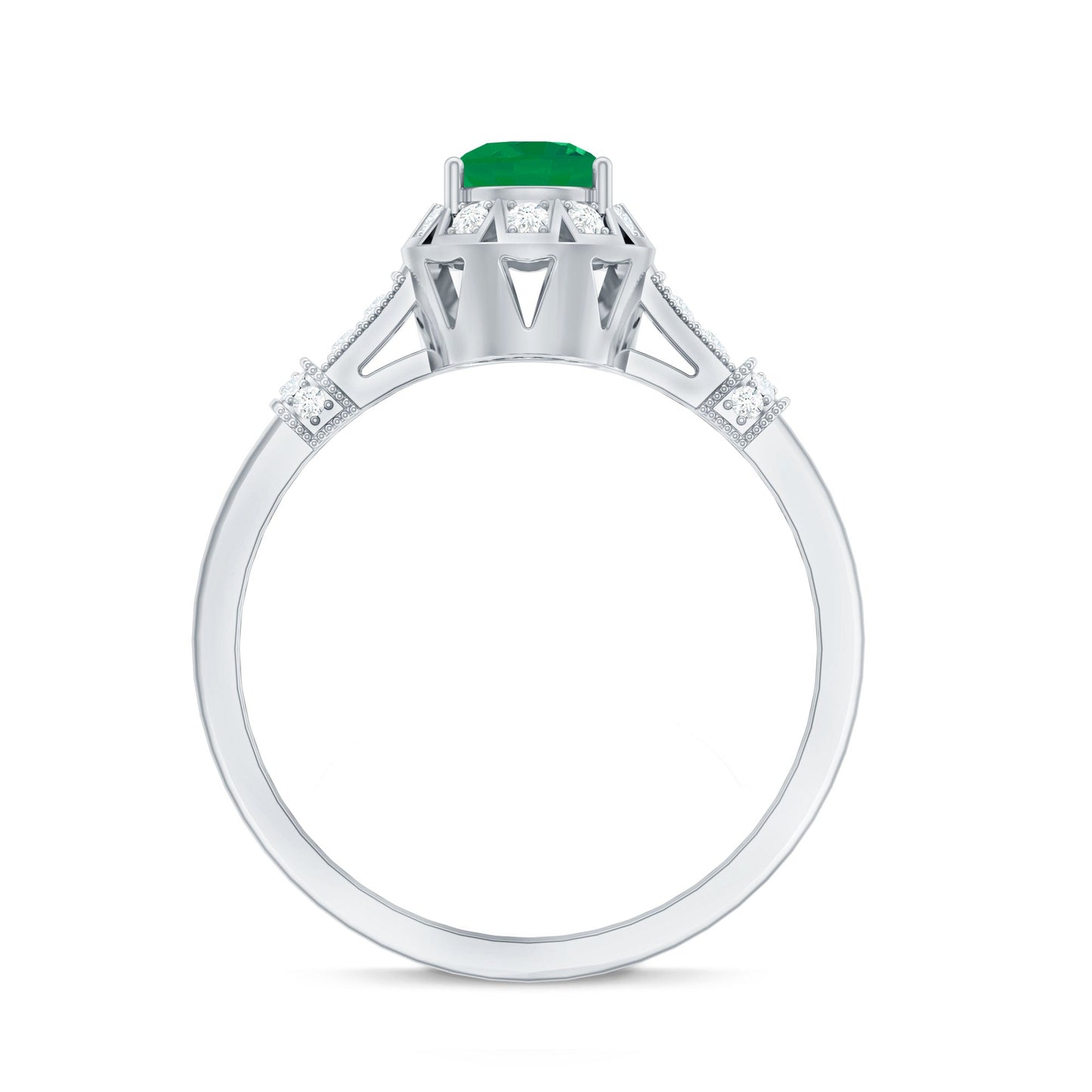 Vintage Inspired Emerald Engagement Ring with Diamond