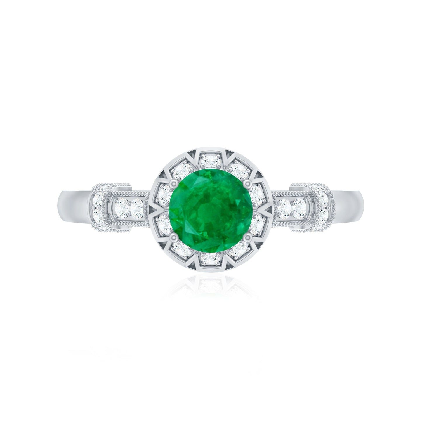 Vintage Inspired Emerald Engagement Ring with Diamond