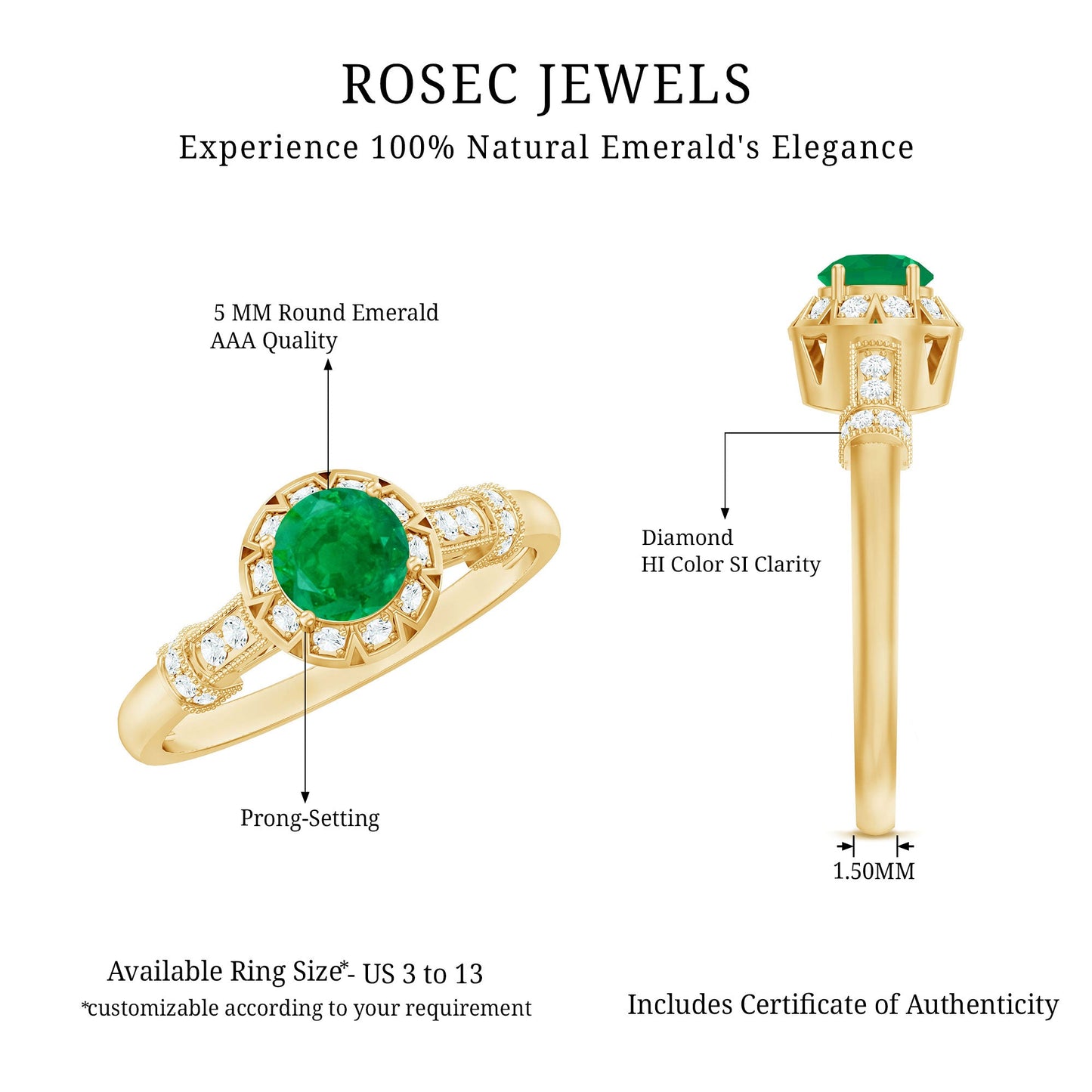 Vintage Inspired Emerald Engagement Ring with Diamond