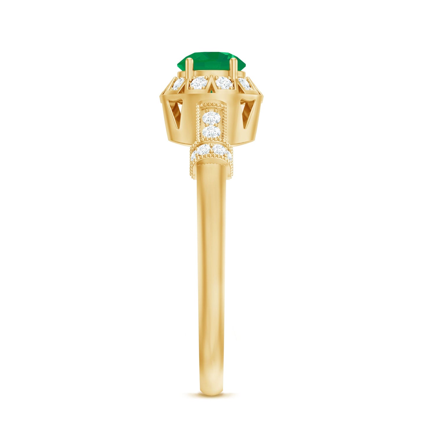 Vintage Inspired Emerald Engagement Ring with Diamond