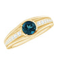 Genuine London Blue Topaz Engagement Ring with Diamond Side Stones
