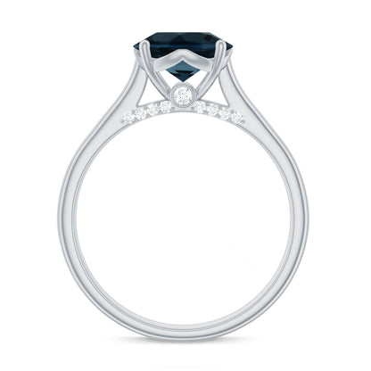 Solitaire Round London Blue Topaz Cathedral Engagement Ring