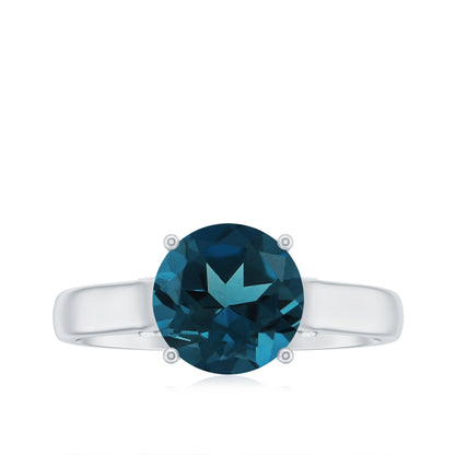 Solitaire Round London Blue Topaz Cathedral Engagement Ring