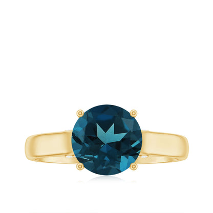 Solitaire Round London Blue Topaz Cathedral Engagement Ring