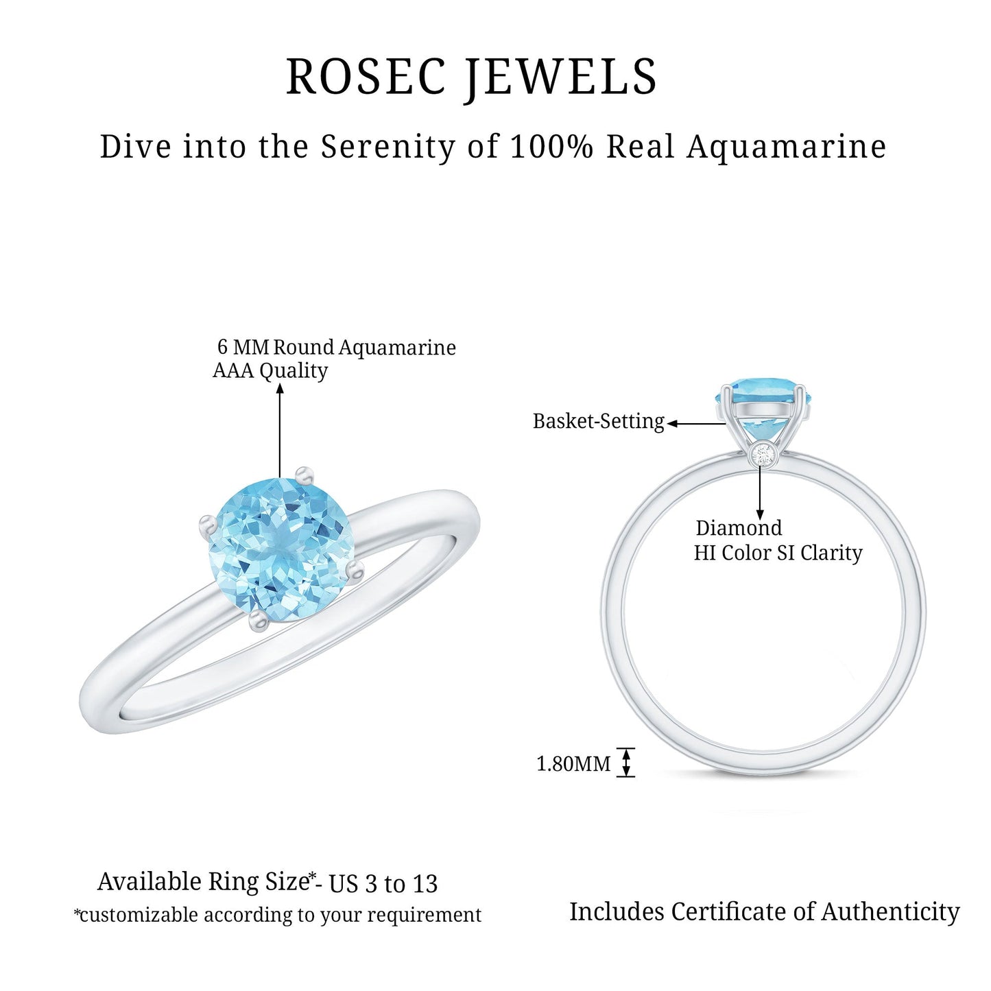 Natural Aquamarine Promise Ring with Surprise Diamond