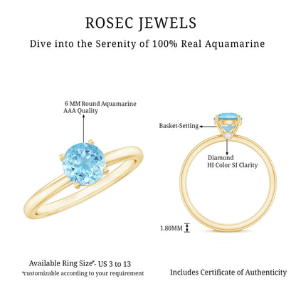 Natural Aquamarine Promise Ring with Surprise Diamond