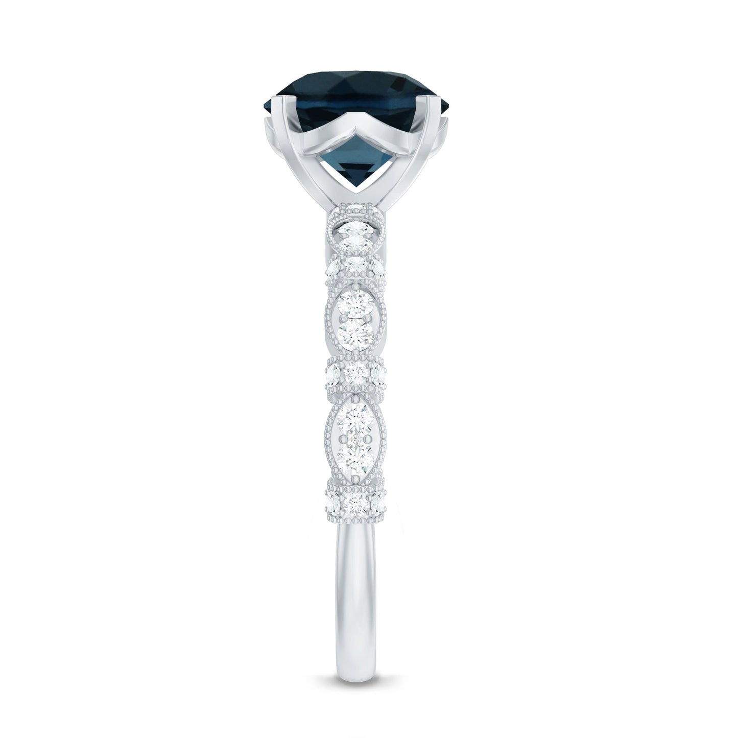 2 Carat London Blue Topaz Solitaire Engagement Ring with Diamonds