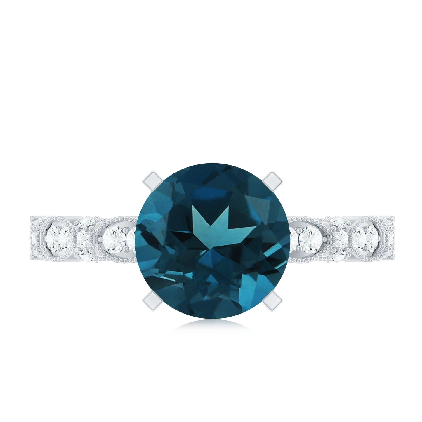 2 Carat London Blue Topaz Solitaire Engagement Ring with Diamonds