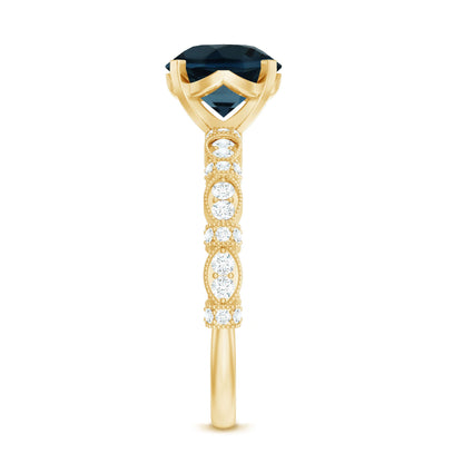 2 Carat London Blue Topaz Solitaire Engagement Ring with Diamonds