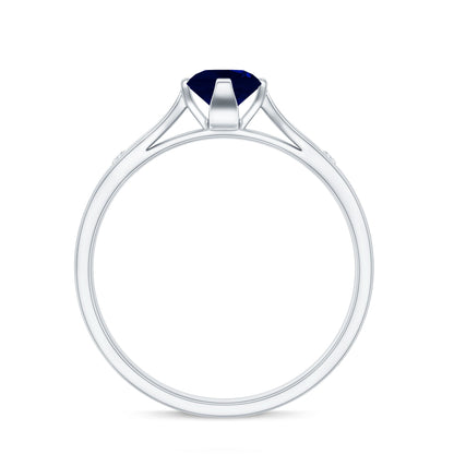 Round Cut Certified Blue Sapphire Promise Ring with Diamond