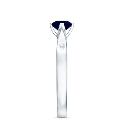 Round Cut Certified Blue Sapphire Promise Ring with Diamond
