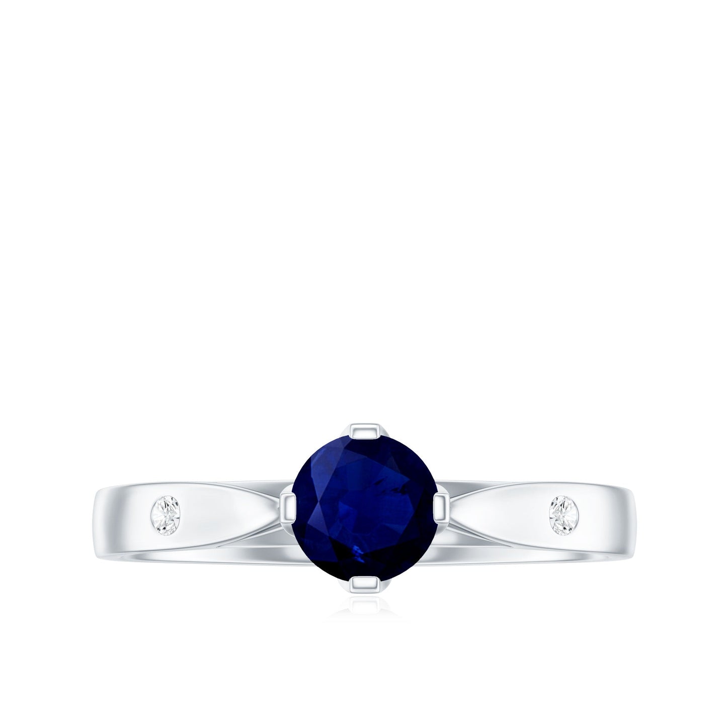 Round Cut Certified Blue Sapphire Promise Ring with Diamond