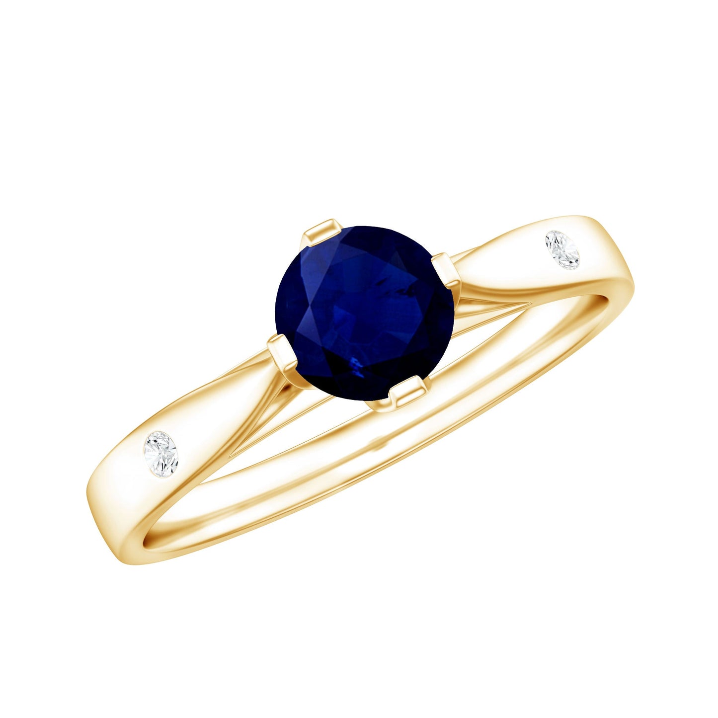 Round Cut Certified Blue Sapphire Promise Ring with Diamond