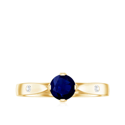 Round Cut Certified Blue Sapphire Promise Ring with Diamond