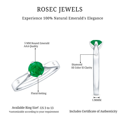 Natural Emerald Diamond Promise Ring with Pinched Shank