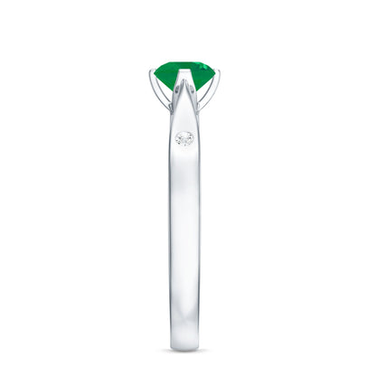 Natural Emerald Diamond Promise Ring with Pinched Shank