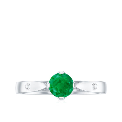 Natural Emerald Diamond Promise Ring with Pinched Shank