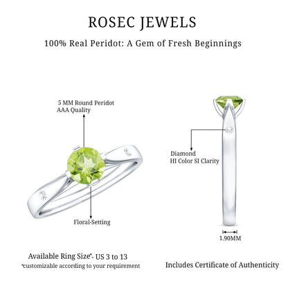 Natural 0.5 Carat Peridot Promise Ring with Diamond