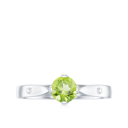 Natural 0.5 Carat Peridot Promise Ring with Diamond