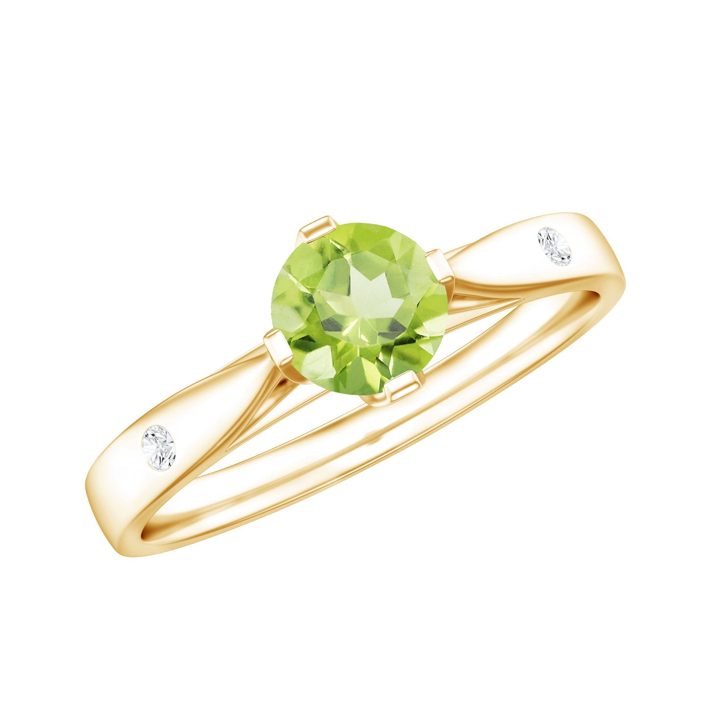 Natural 0.5 Carat Peridot Promise Ring with Diamond