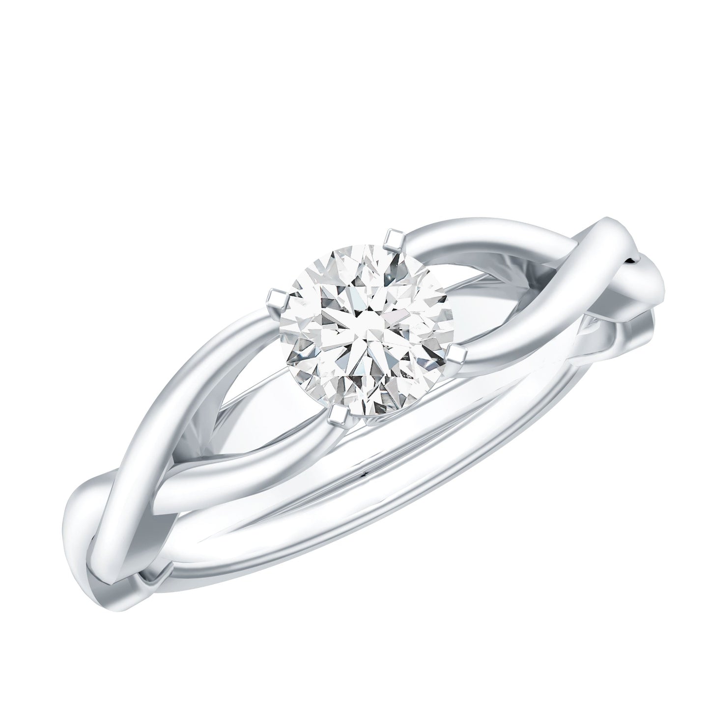 Certified Moissanite Solitaire Engagement Ring in Crossover Shank
