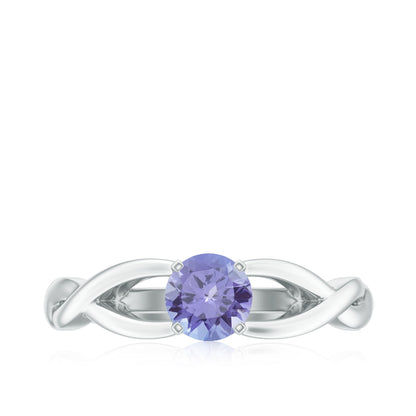 Real Tanzanite Diamond Proposal Ring with Crossover Shank