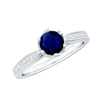 Natural 0.9 Carat Blue Sapphire Engagement Ring with Diamond