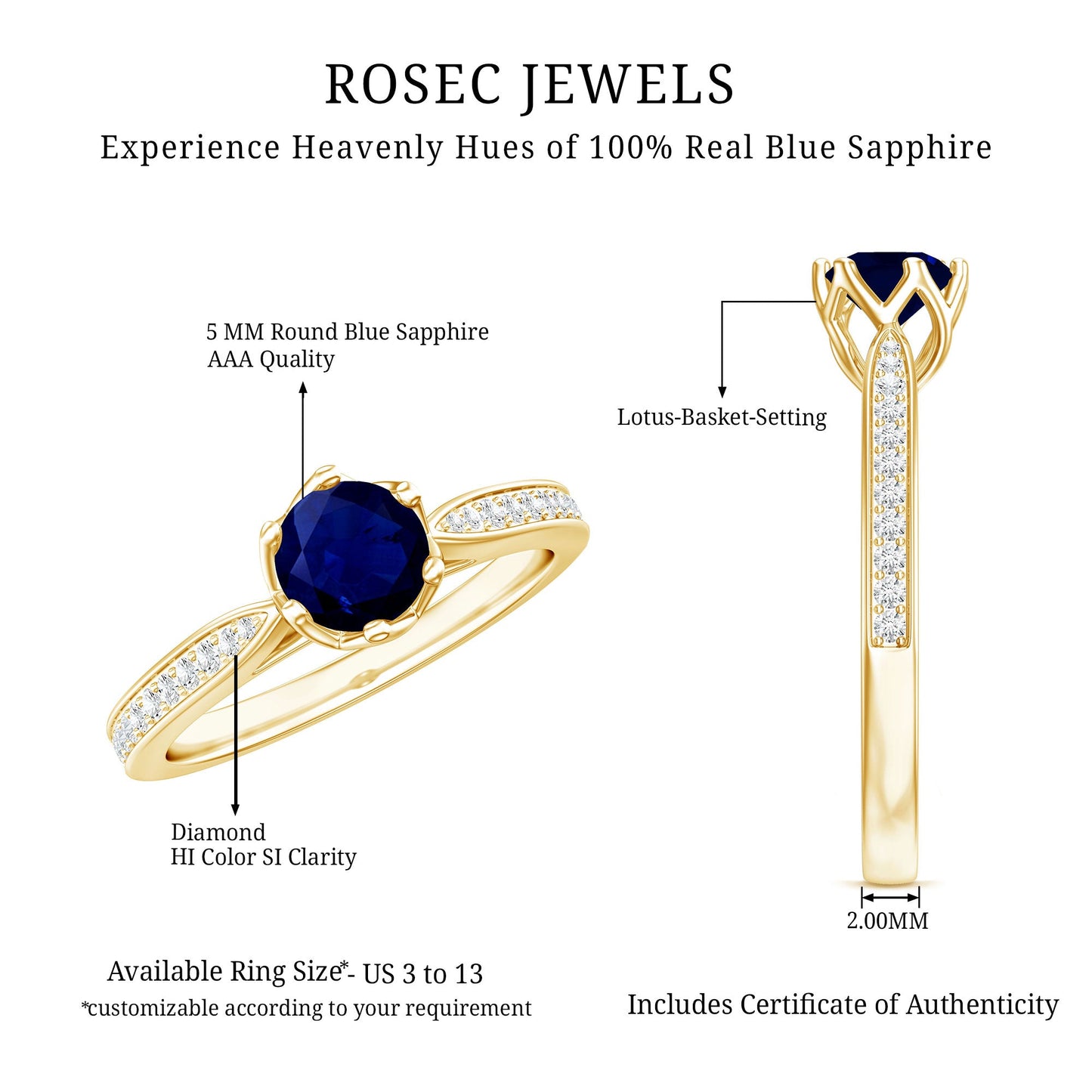 Natural 0.9 Carat Blue Sapphire Engagement Ring with Diamond