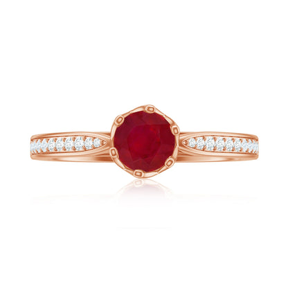 Real 0.6 Carat Ruby Engagement Ring with Diamond for Women
