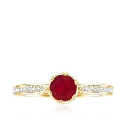 Real 0.6 Carat Ruby Engagement Ring with Diamond for Women