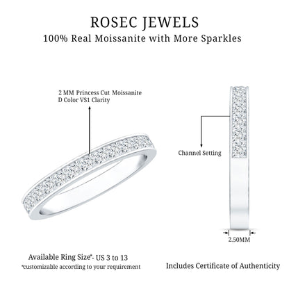 Princess Cut Moissanite Half Eternity Band Ring in Channel Setting
