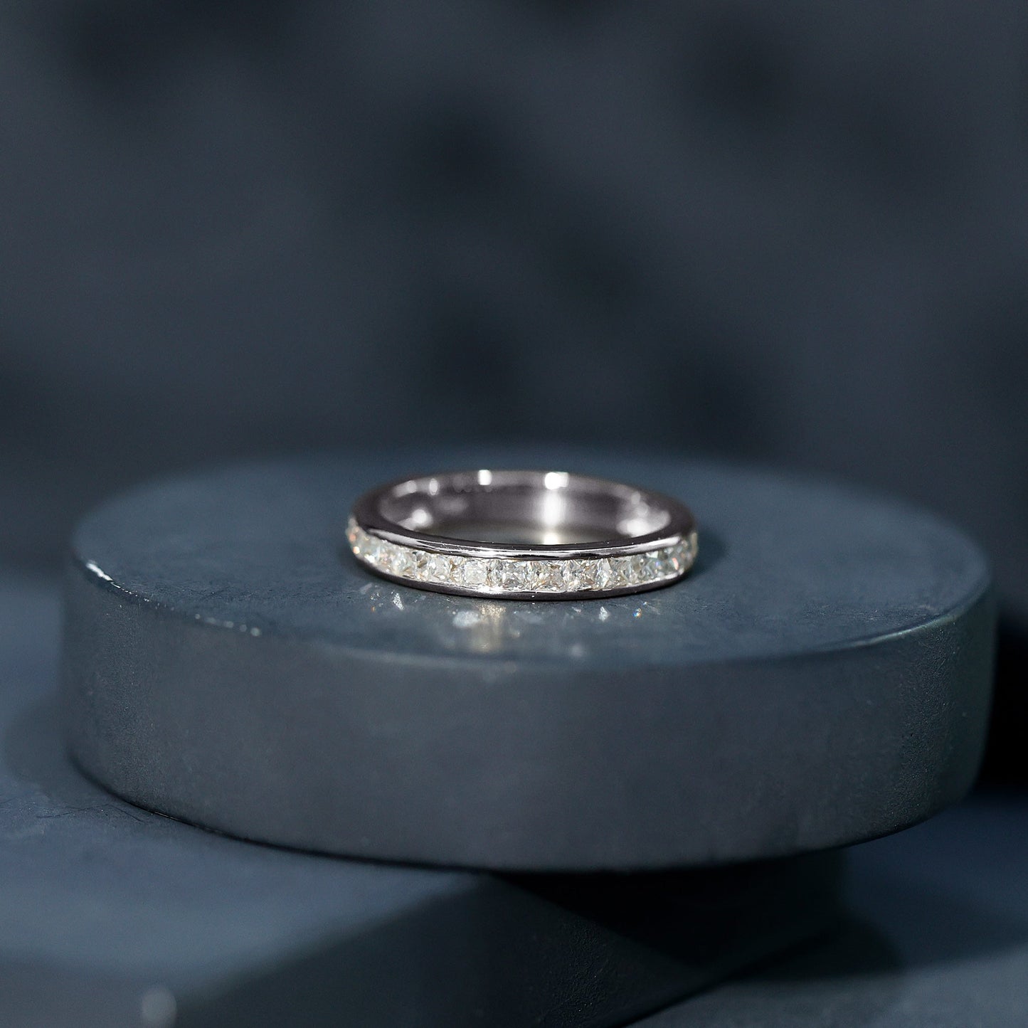 Princess Cut Moissanite Half Eternity Band Ring in Channel Setting