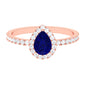 Natural Blue Sapphire and Diamond Teardrop Halo Engagement Ring
