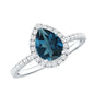 0.7 Carat Pear Shape London Blue Topaz Teardrop Engagement Ring with Diamond Halo