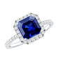 Certified 4.8 Carat Lab Grown Blue Sapphire Asscher Cut Engagement Ring with Diamond Halo