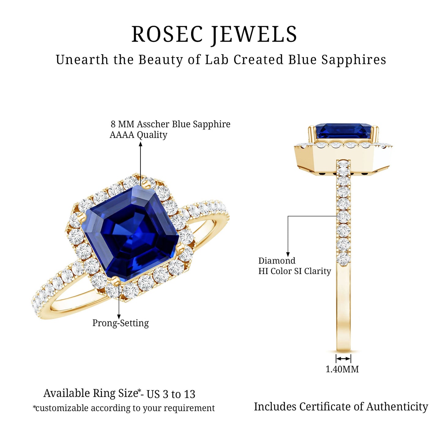 Certified 4.8 Carat Lab Grown Blue Sapphire Asscher Cut Engagement Ring with Diamond Halo