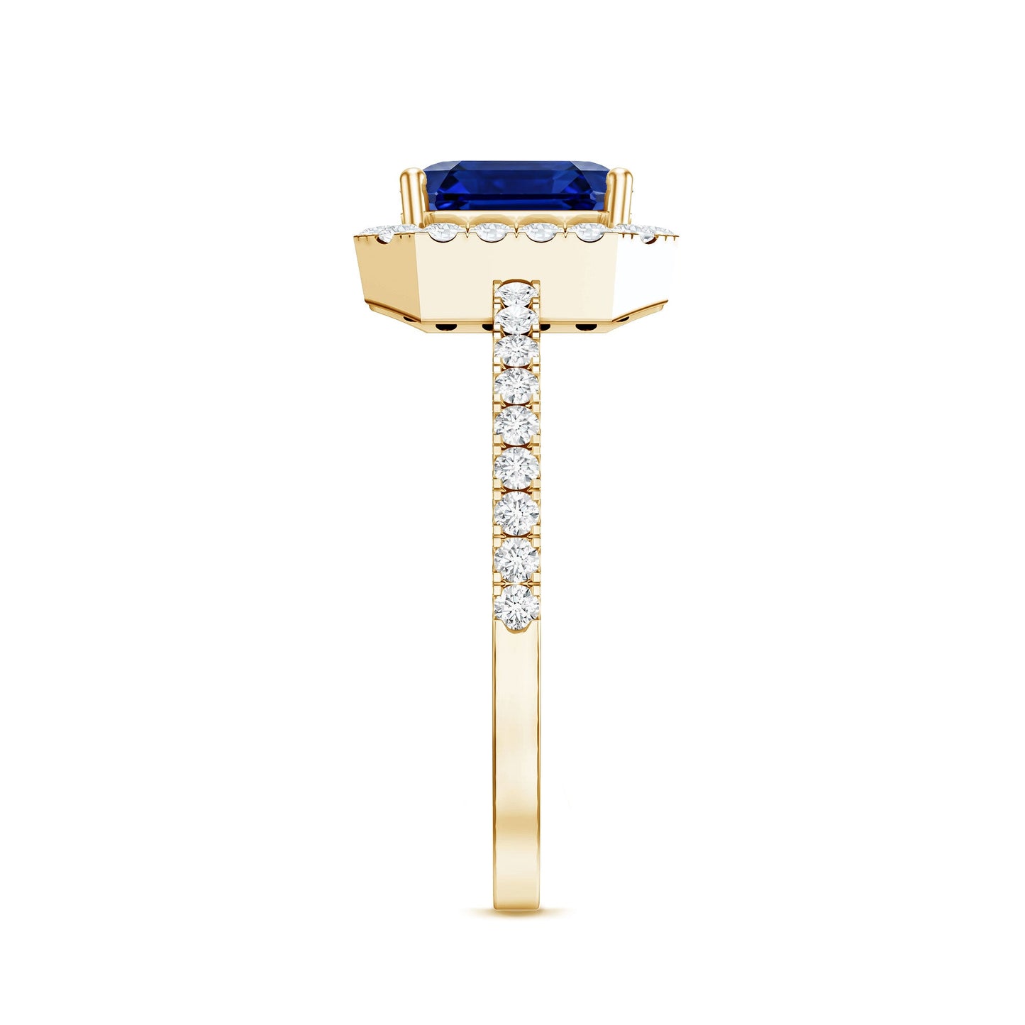 Certified 4.8 Carat Lab Grown Blue Sapphire Asscher Cut Engagement Ring with Diamond Halo