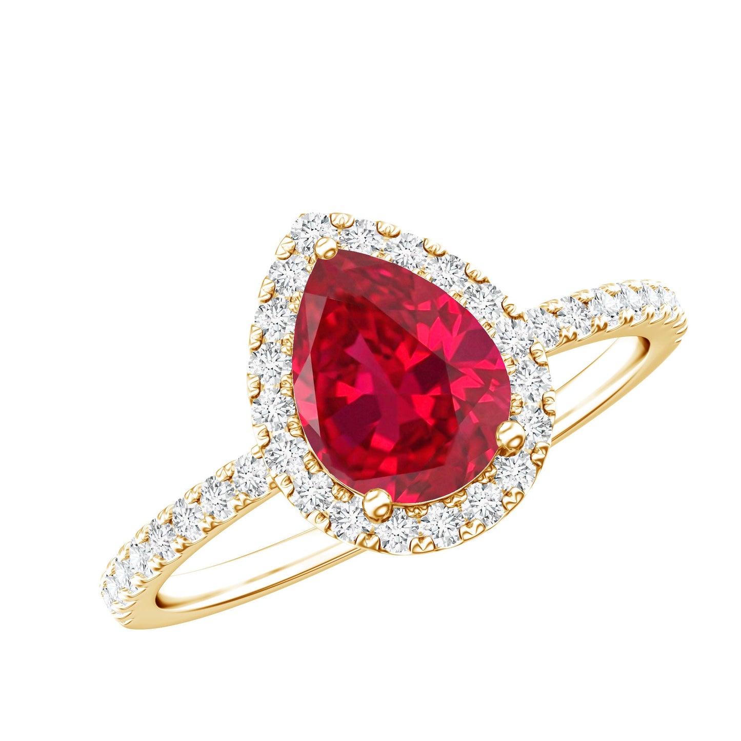 1 Carat Lab Created Ruby Teardrop Engagement Ring with Diamond Halo