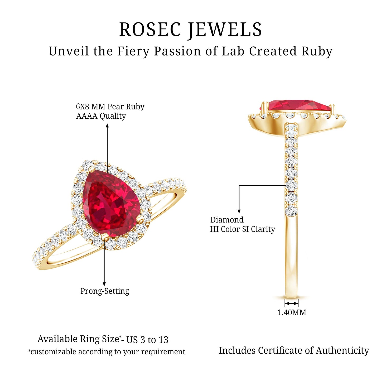 1 Carat Lab Created Ruby Teardrop Engagement Ring with Diamond Halo
