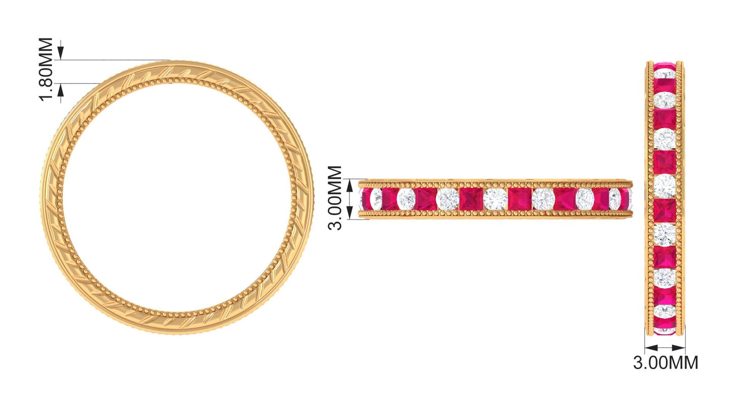Certified Natural Princess Cut Ruby Eternity Ring with Moissanite